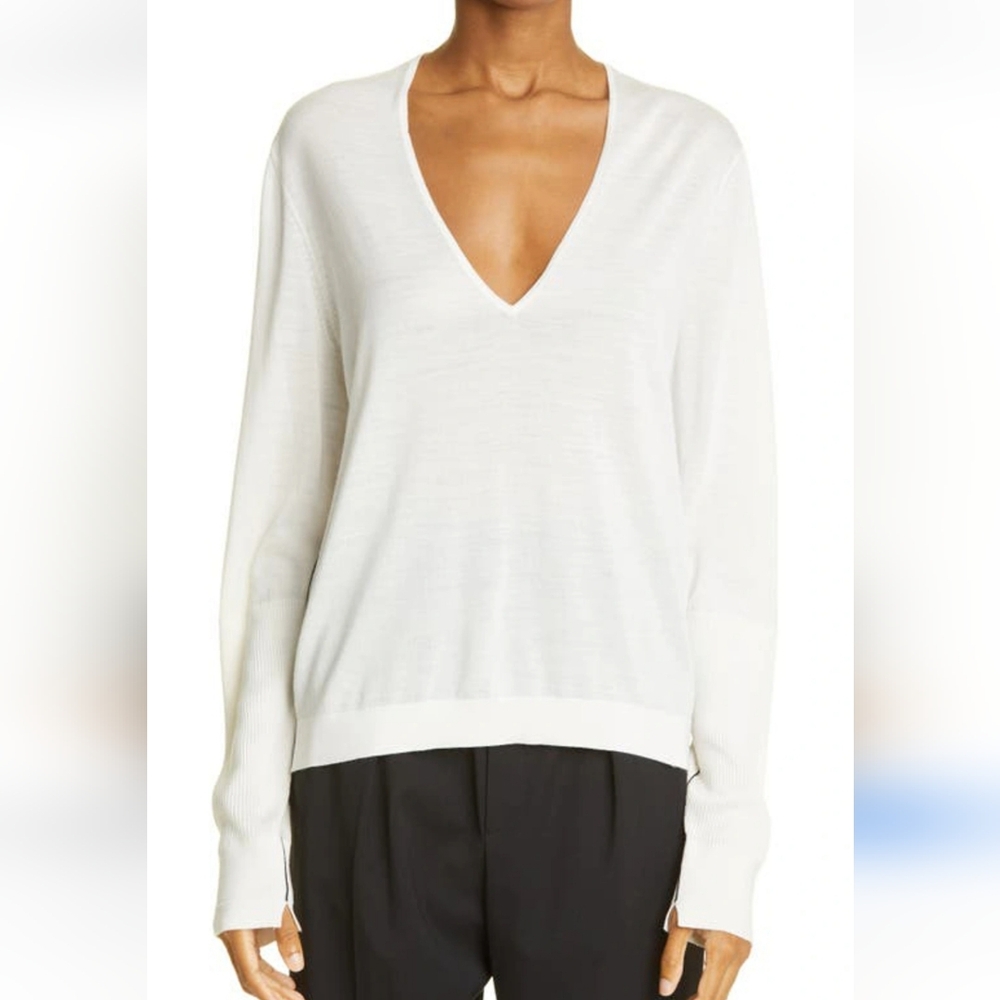 Maria Mcmanus MERINO WOOL SWEATER IN IVORY BLACK LINK LINES Size Large.